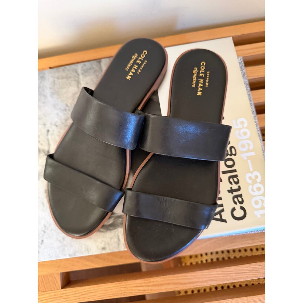 Cole Haan Grand.OS Black Leather Slide Sandals Size 7 - Picture 3 of 4